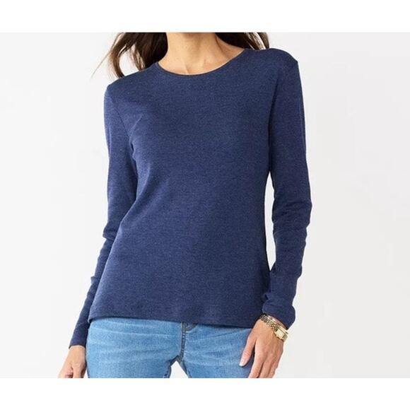 J.Crew Sweatshirt Women's Small Navy Long Sleeve Fleece Pullover Round Neck - Picture 1 of 9